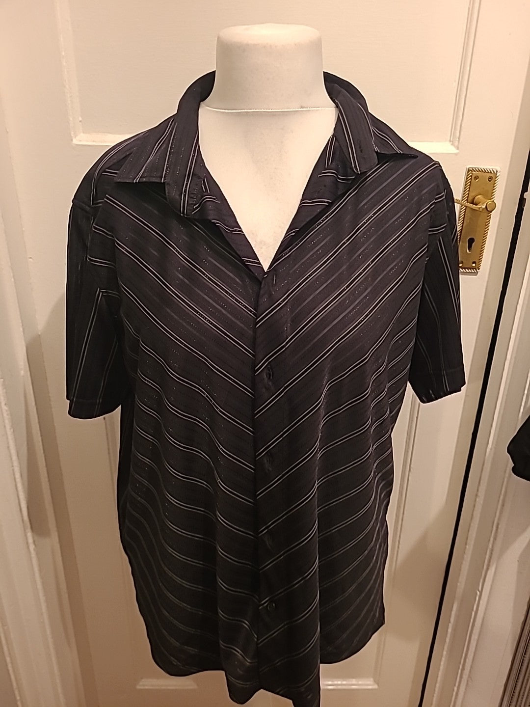 Mens George Size XL Black With Striped Short Sleeved Shirt