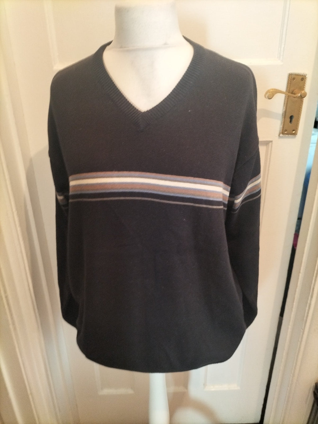Mens Angelo Litrico Size XL Black And Khaki Long Sleeved Pullover Jumper