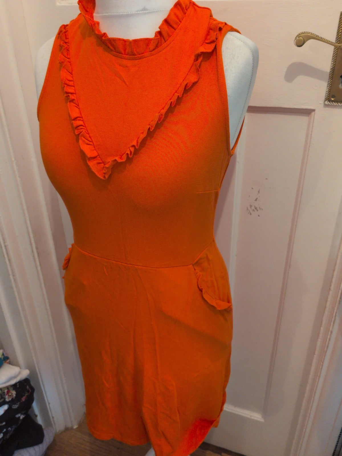 Next 14 Orange Sleeveless With Frill Front Long Dress