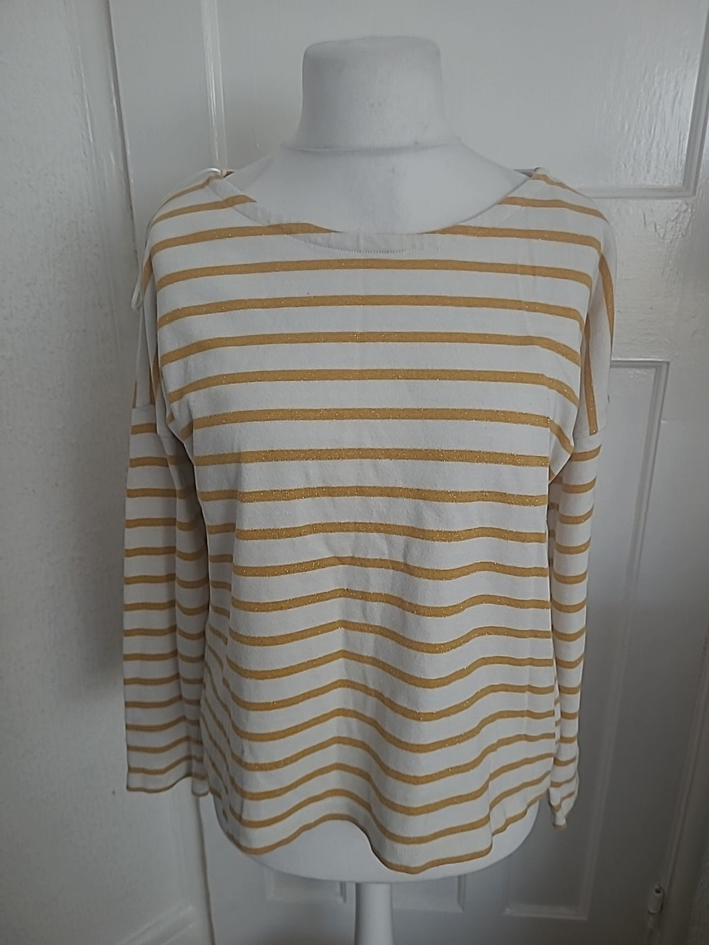 Aigle Size Large Golden White Striped Long Sleeved Top