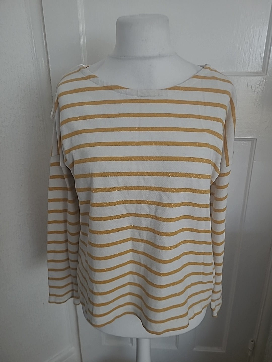 Aigle Size Large Golden White Striped Long Sleeved Top