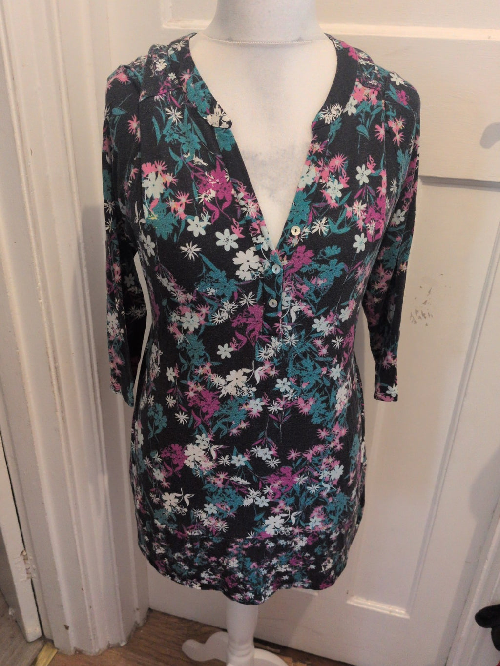 Marks And Spencer 14 Black Floral Long Sleeve Blouse