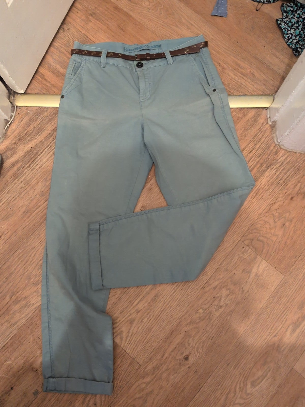 Marks And Spencer 10 Long Duck Egg Chino Indigo Collection