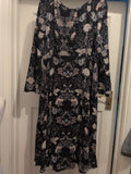 M&Co 14 Black Floral Long Sleeve Long Length Dress