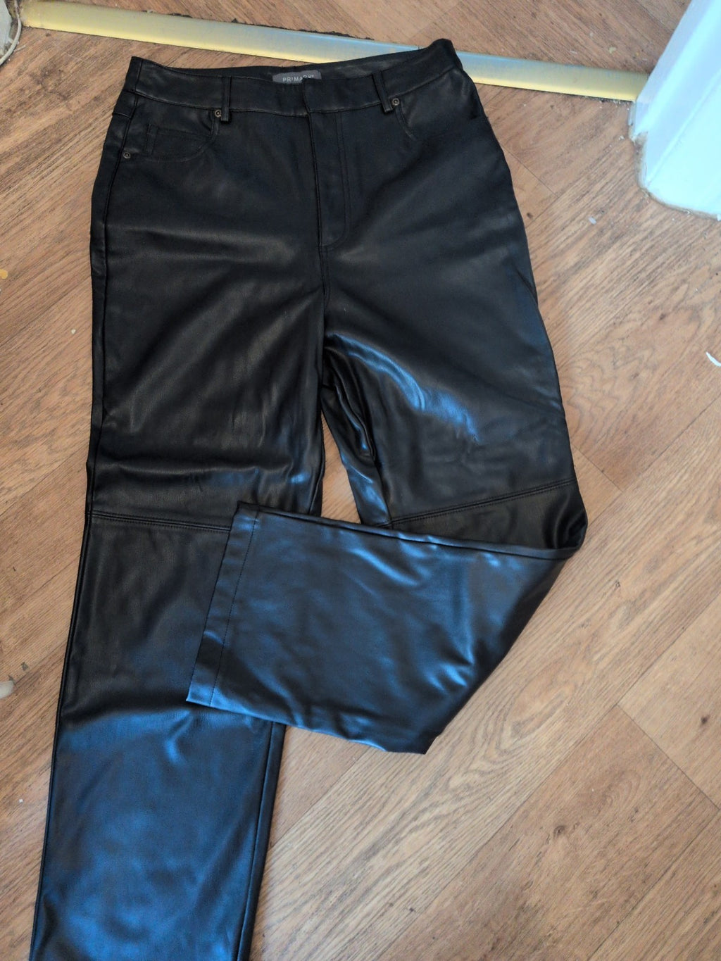 Ladies Primark Size 12 Black Pleather Trousers Straight Leg