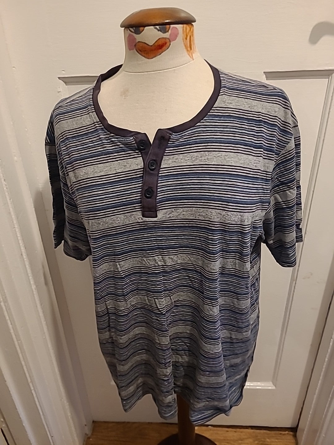 Mens George Size Large Grey Striped Short Sleeved Pyjama Top
