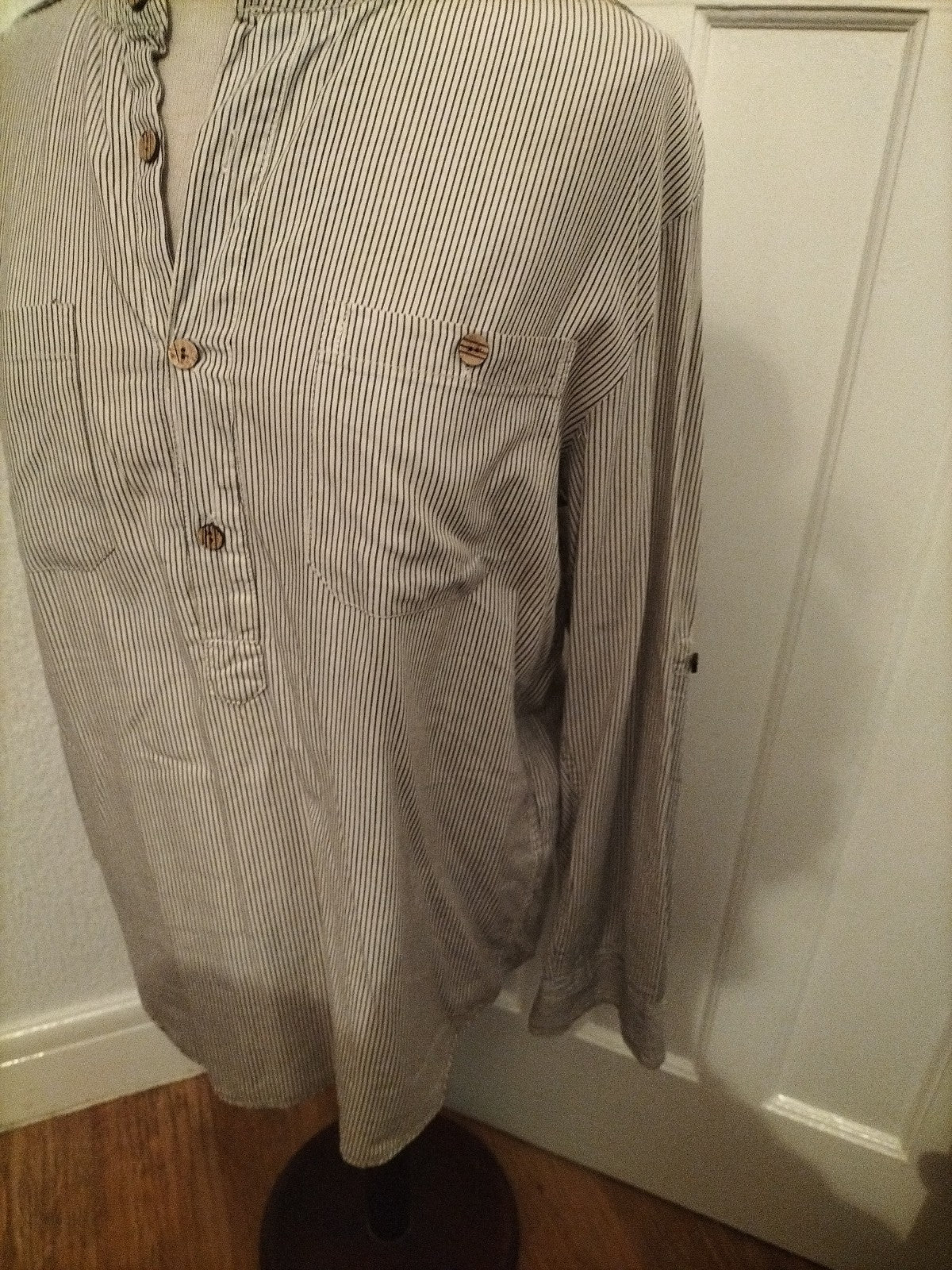 Mens Sandstone Size Small Navy/White Striped Long Sleeved Polo