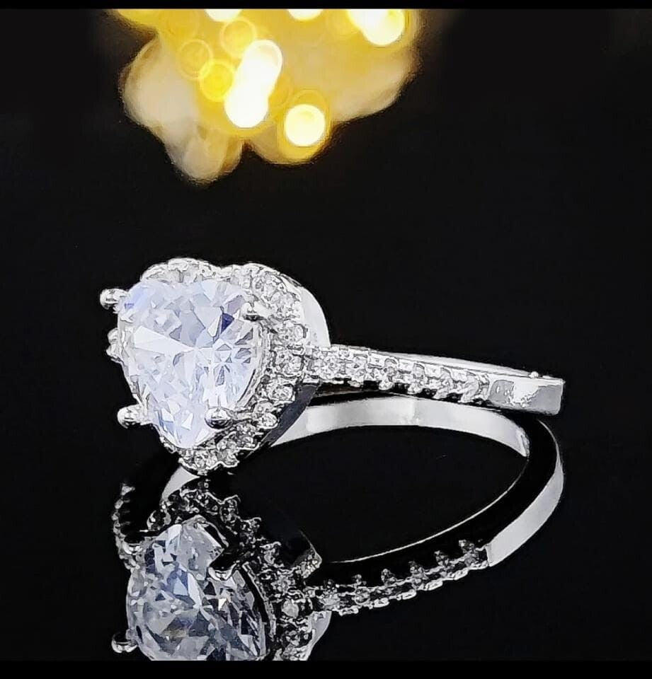Ladies White Silver Plated Heart Ring