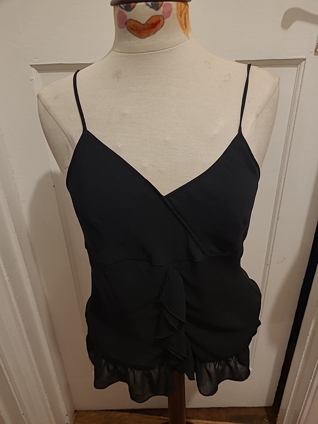 Ladies Next Size 16 Black Lined Sleeveless Blouse Strappy