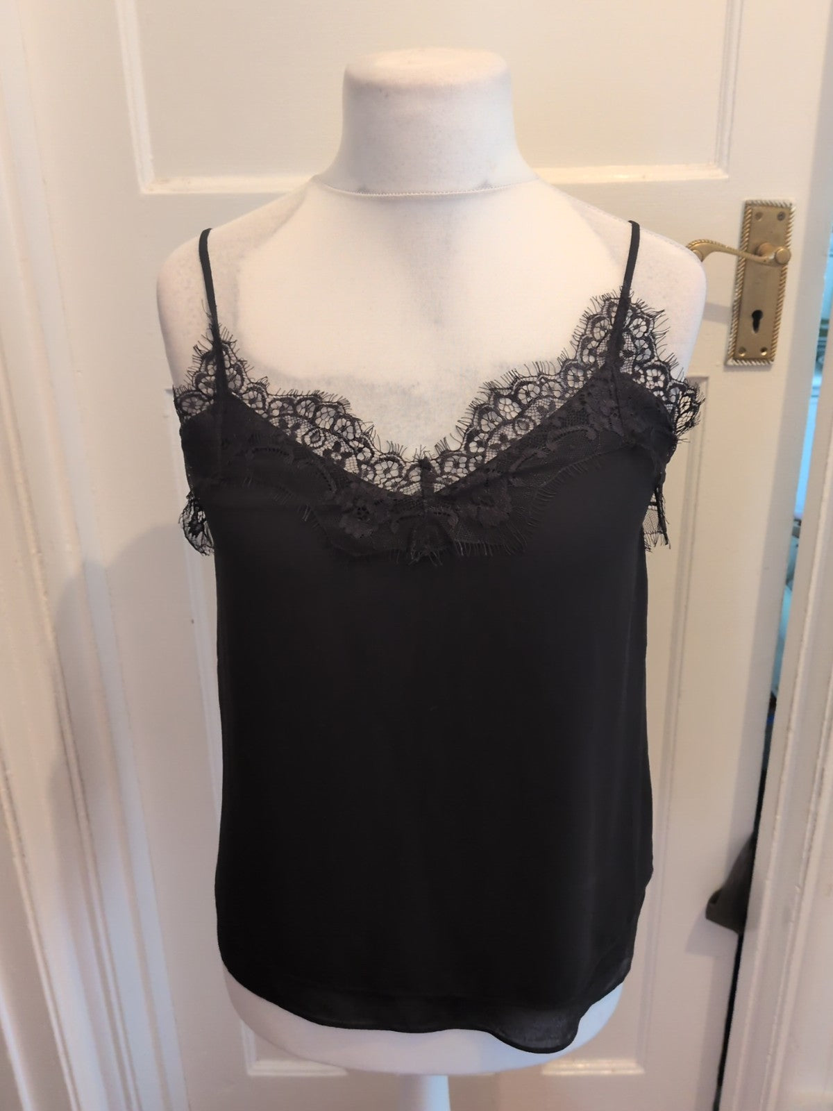 Brand New Ladies Apricot Size Small Black Lace Trim Cami