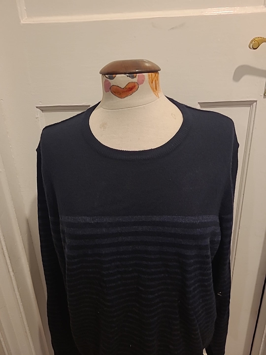 Mens F+F Size XL 2 Tone Navy Striped Pullover Jumper