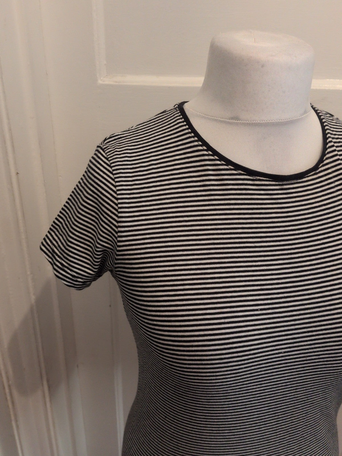 Primark 12 Black Stripe Stretch Crew Short Sleeve T-shirt