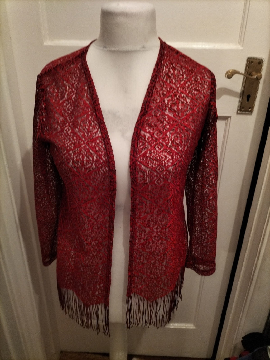 Small Burgundy Red Lace Tasseled Cardigan