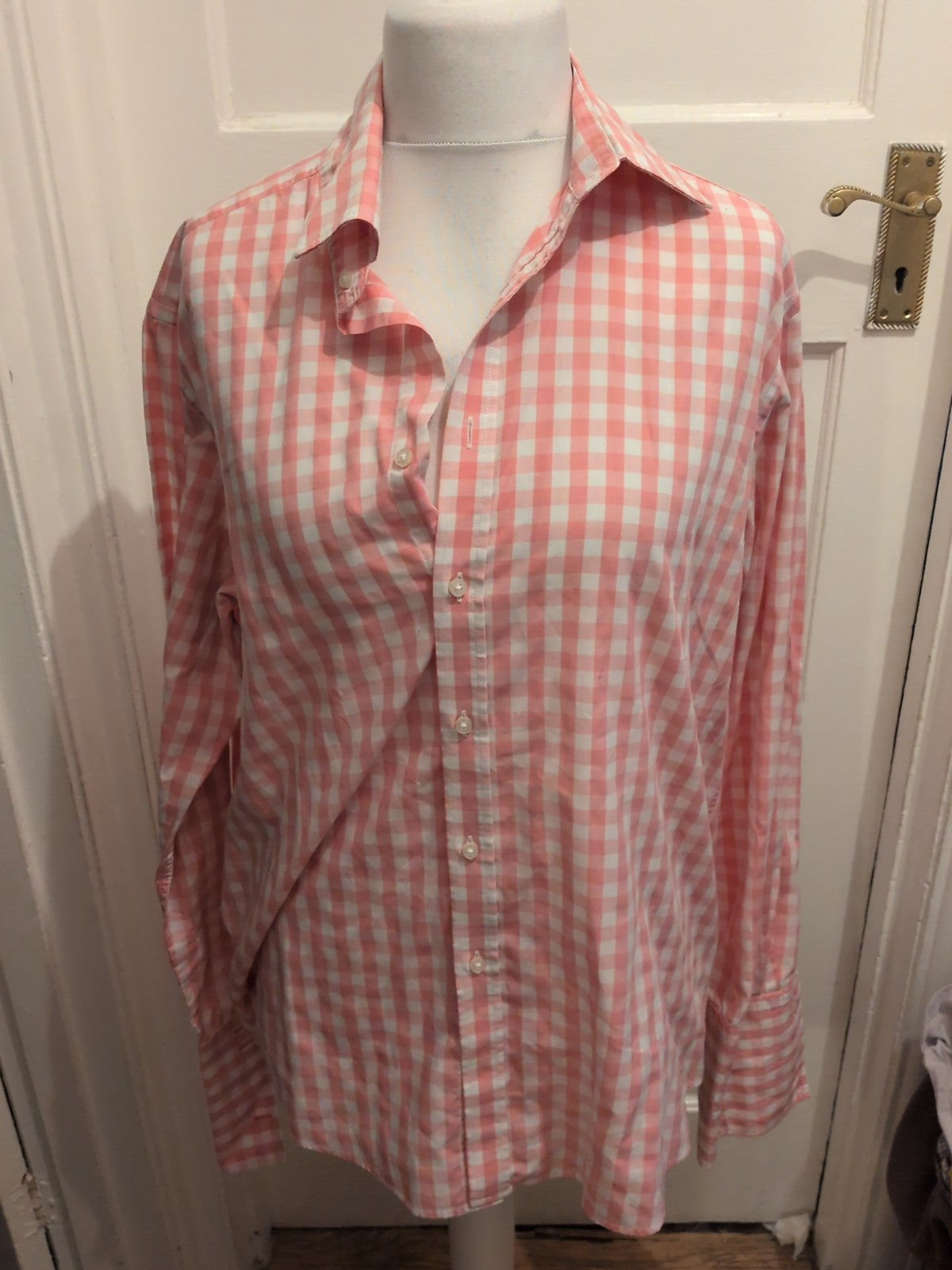 Mens Redherring Size 17" Pink And White Check Long Sleeve Shirt