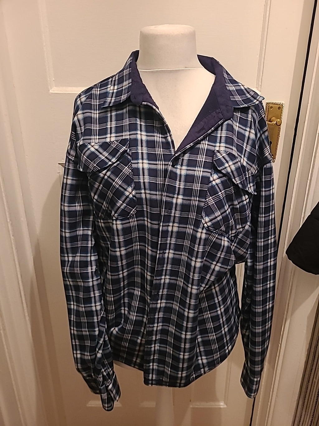 Mens Estrellas Size 3XL Black Navy Grey Check Fleece Lined Long Sleeved Shirt