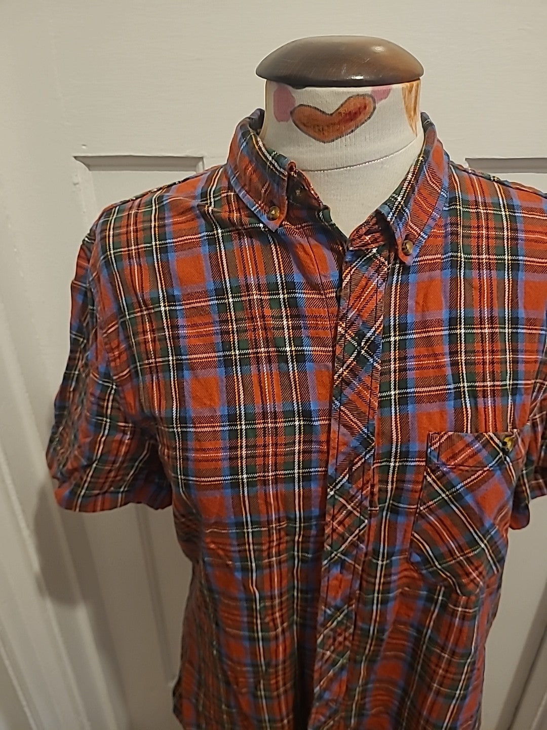 Mens Topman Size Medium Classic Fit Red/Navy Check Short Sleeved Shirt