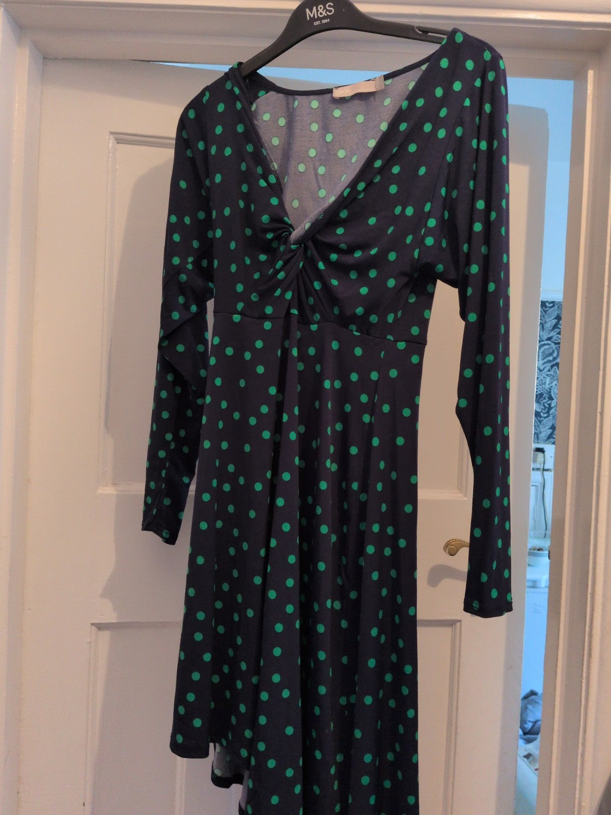 ASOS 6 Green And Navy Spot V Neck Dress