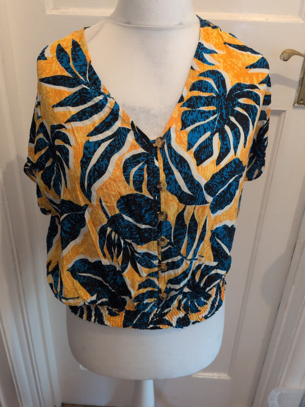 F&F 16 Orangy Yellow And Navy Blue Short Sleeve Blouse