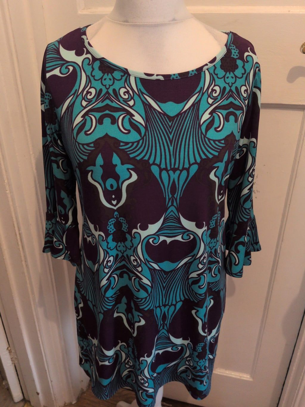 Cherokee 16 Aqua Purple Half Sleeve Knee Length Dress
