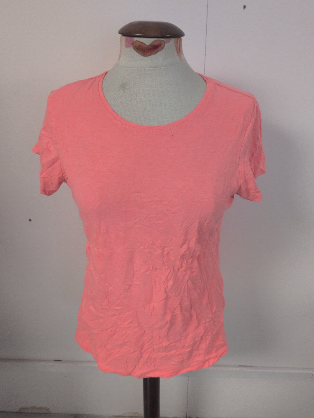 Ladies Primark Size 16 Stretch Crew Short Sleeve T-shirt In Coral