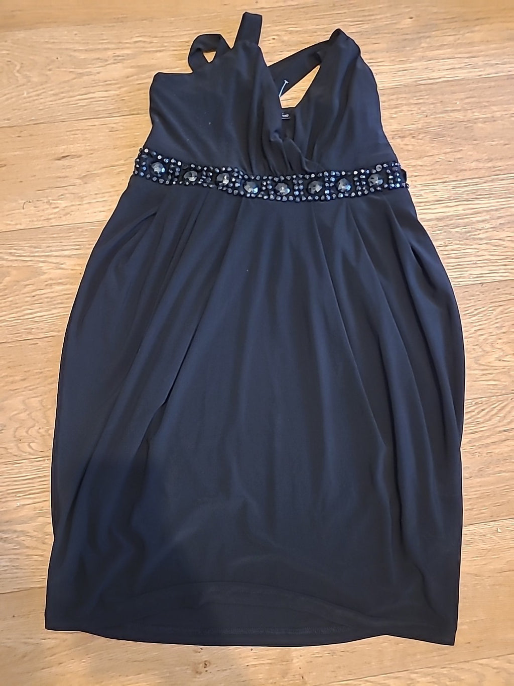 Ladies Primark Size 14 Black Diamonte Sleeveless Dress
