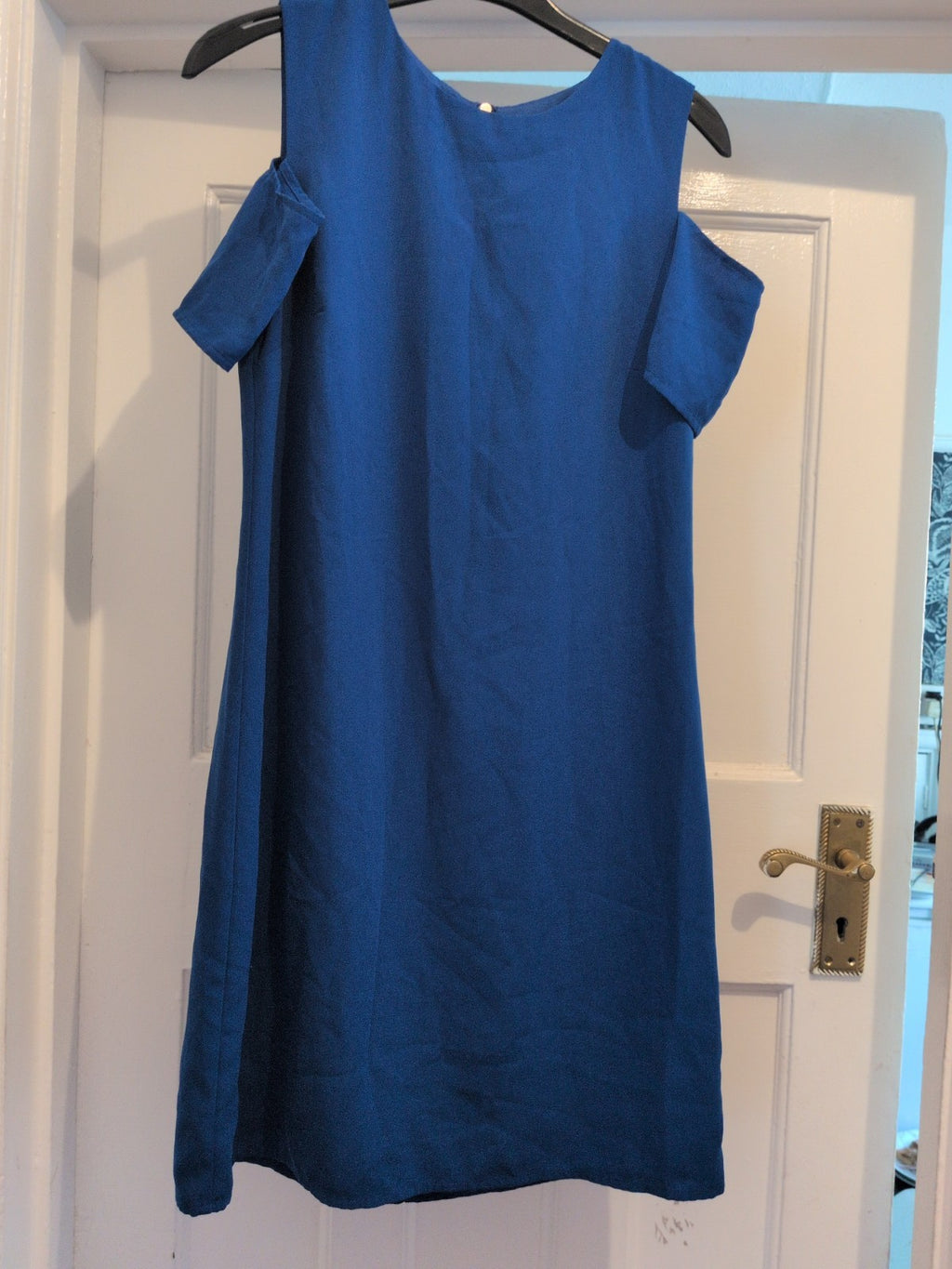 Oasis 8 Royal Blue Open Shoulder Short Sleeve Dress