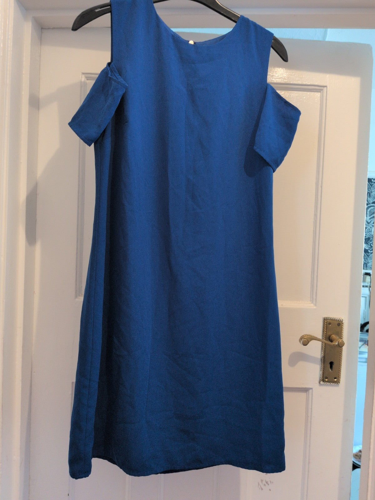 Oasis 8 Royal Blue Open Shoulder Short Sleeve Dress