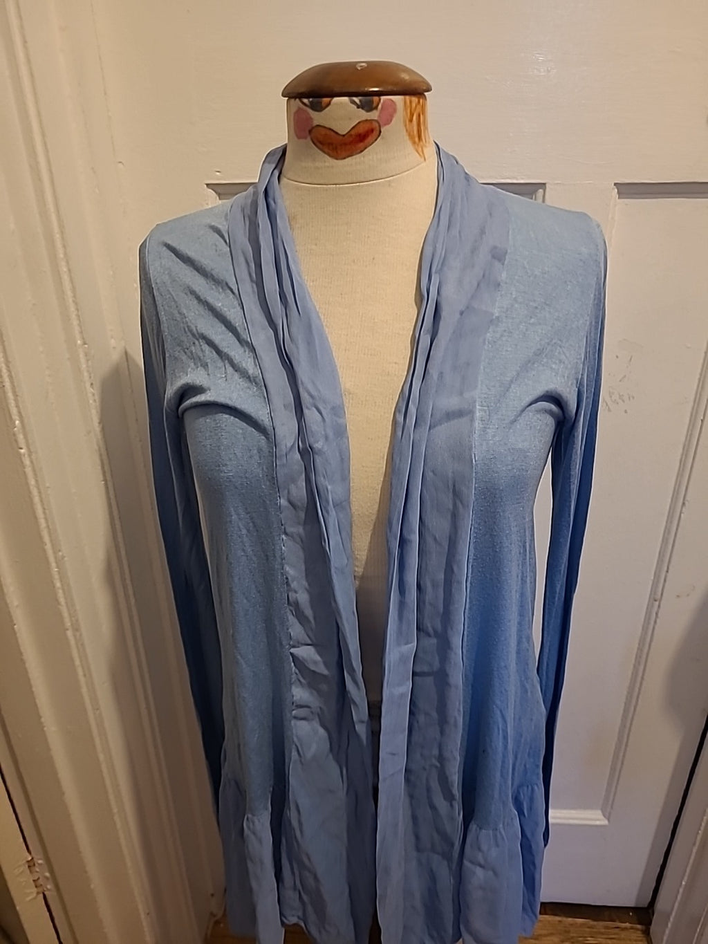 Ladies Size Large Blue Long Sleeved Longline Cardigan