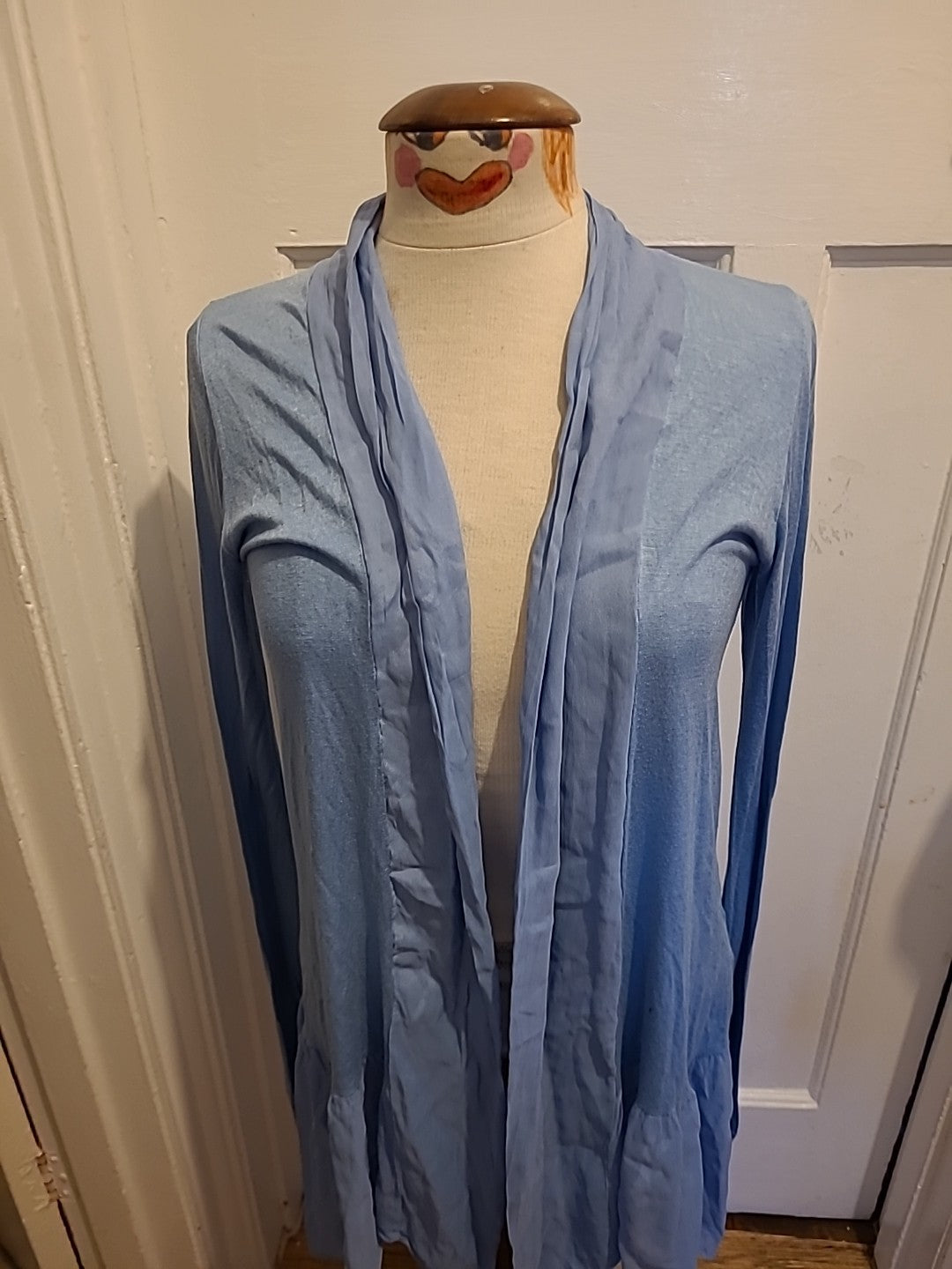 Ladies Size Large Blue Long Sleeved Longline Cardigan