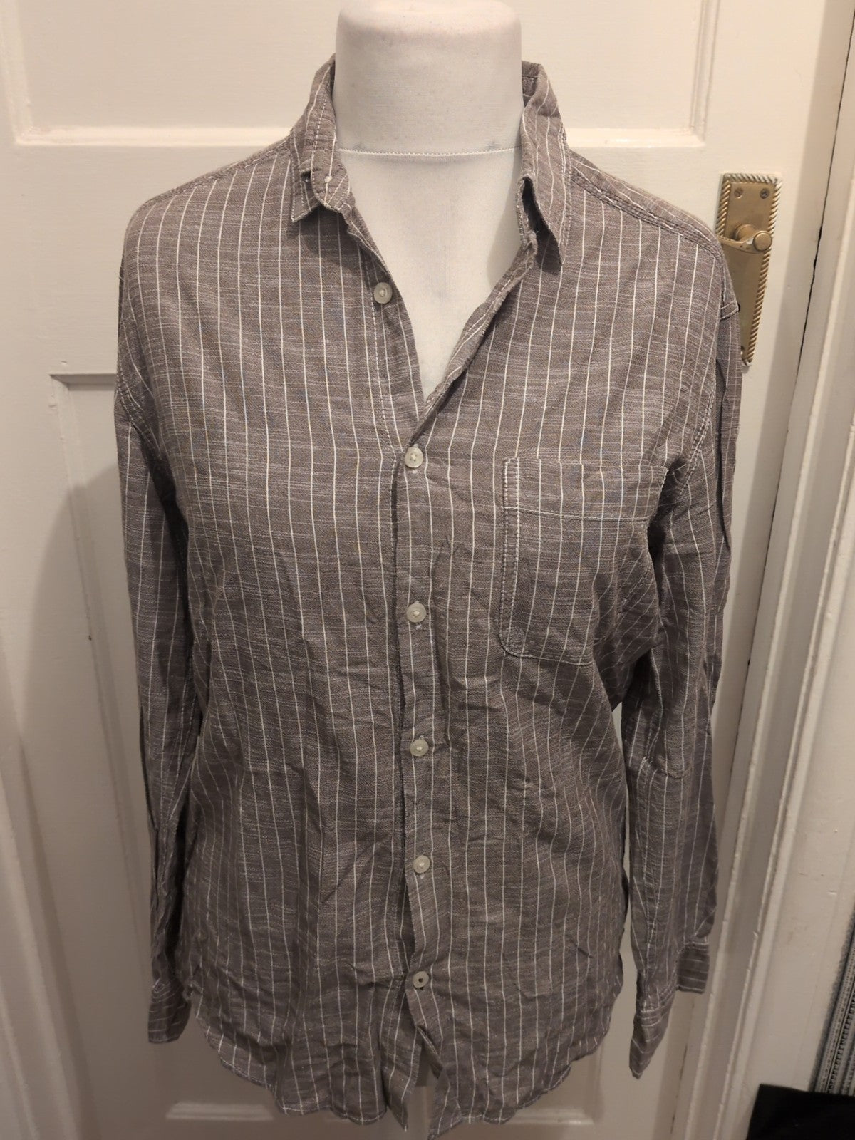 Mens Marks And Spencer Size Small Chocolate Check Long Sleeved Shirt