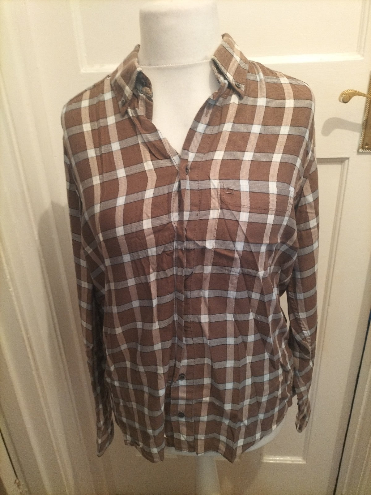 Mens Olymp Novum Size M Brown Check Long Sleeve Shirt