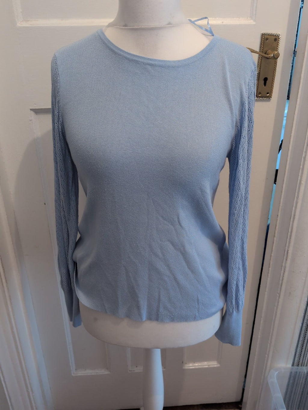 M&Co 16 Blue With Patterned Sleeves Long Sleeve Blouse