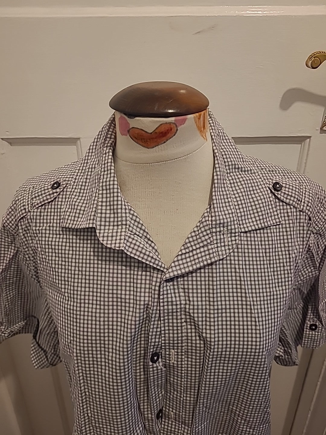 Mens Next Size Large Grey/Navy/White Check Short Sleeved Shirt