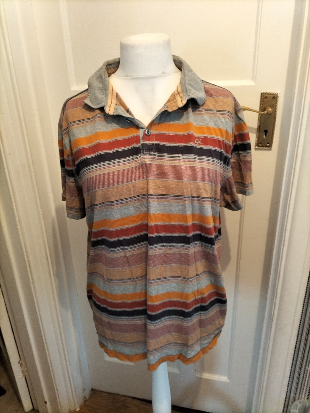 Mens North Coast Size XL Grey And Orange Short Sleeved Polo