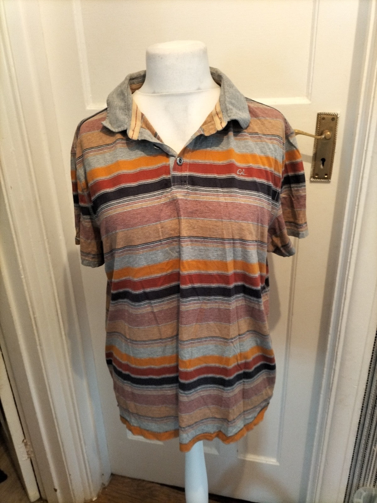 Mens North Coast Size XL Grey And Orange Short Sleeved Polo