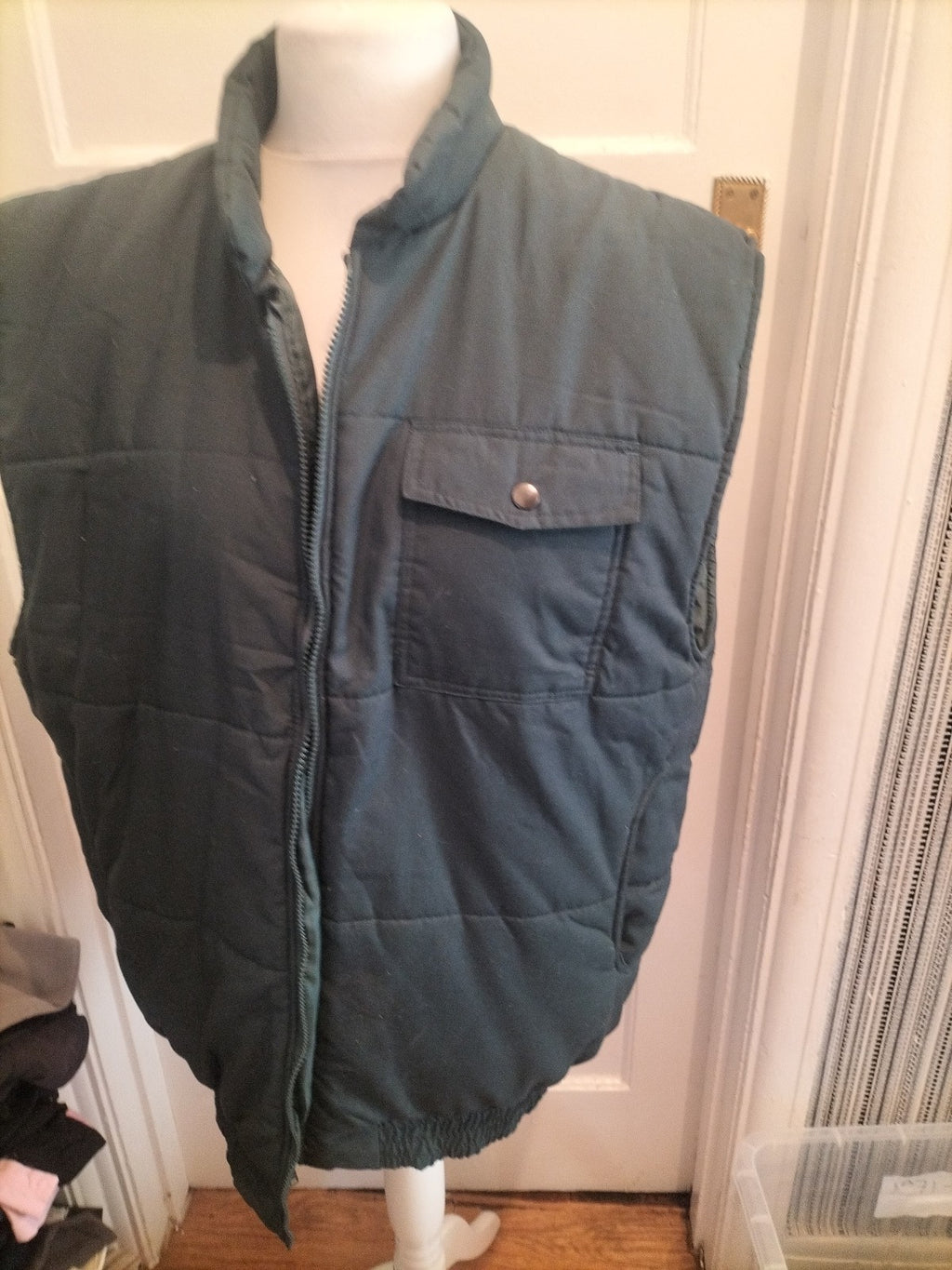 Mens Size XL Dark Green Sleeveless Puffer Jacket Full Zip
