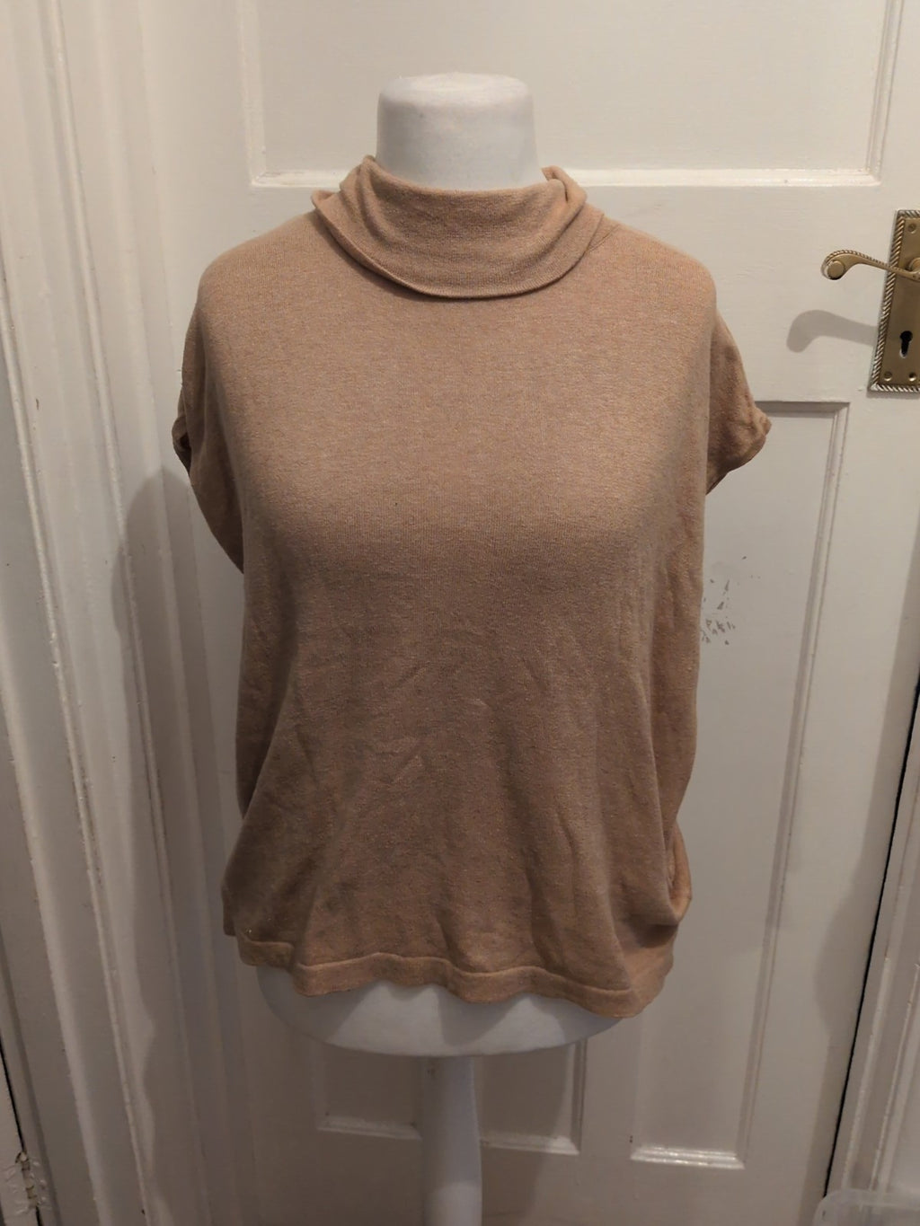 Marks And Spencer Medium Camel Roll Neck Sleeveless Jumper