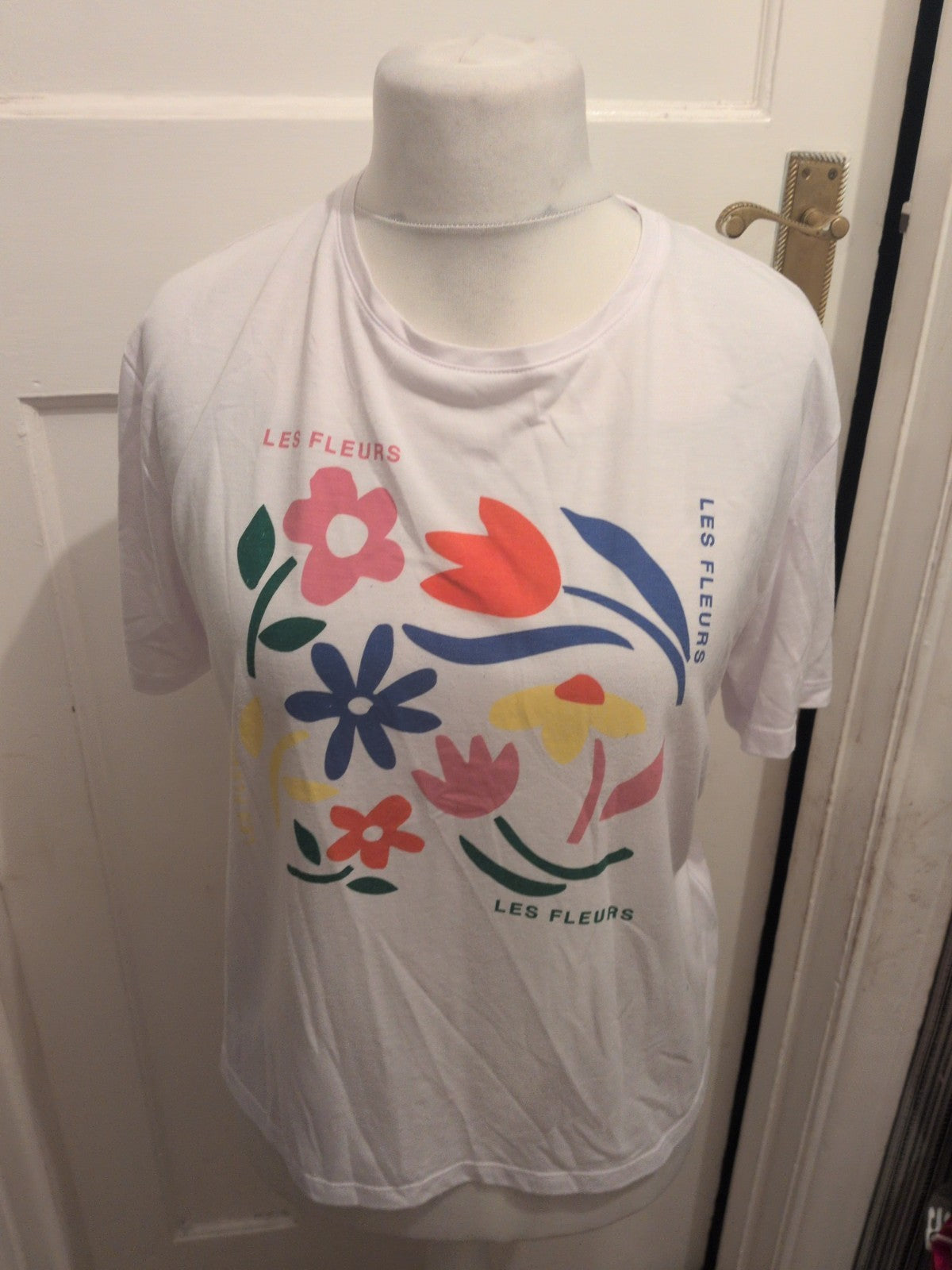 Ladies Marks And Spencer Size 16 Short Sleeve Print Relaxed T-shirt Crew Neck