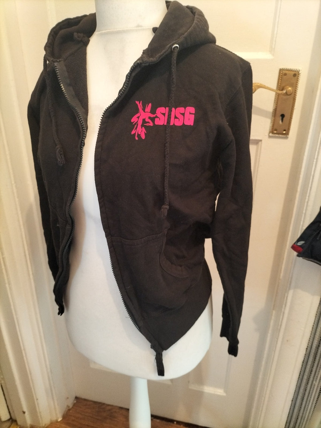 Ladies Size Medium Black And Pink Pullover Print Full Zip Hoodie