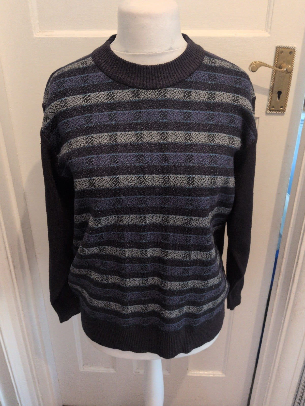 Todd Baxter Large Navy Patterned Jumper Pullover
