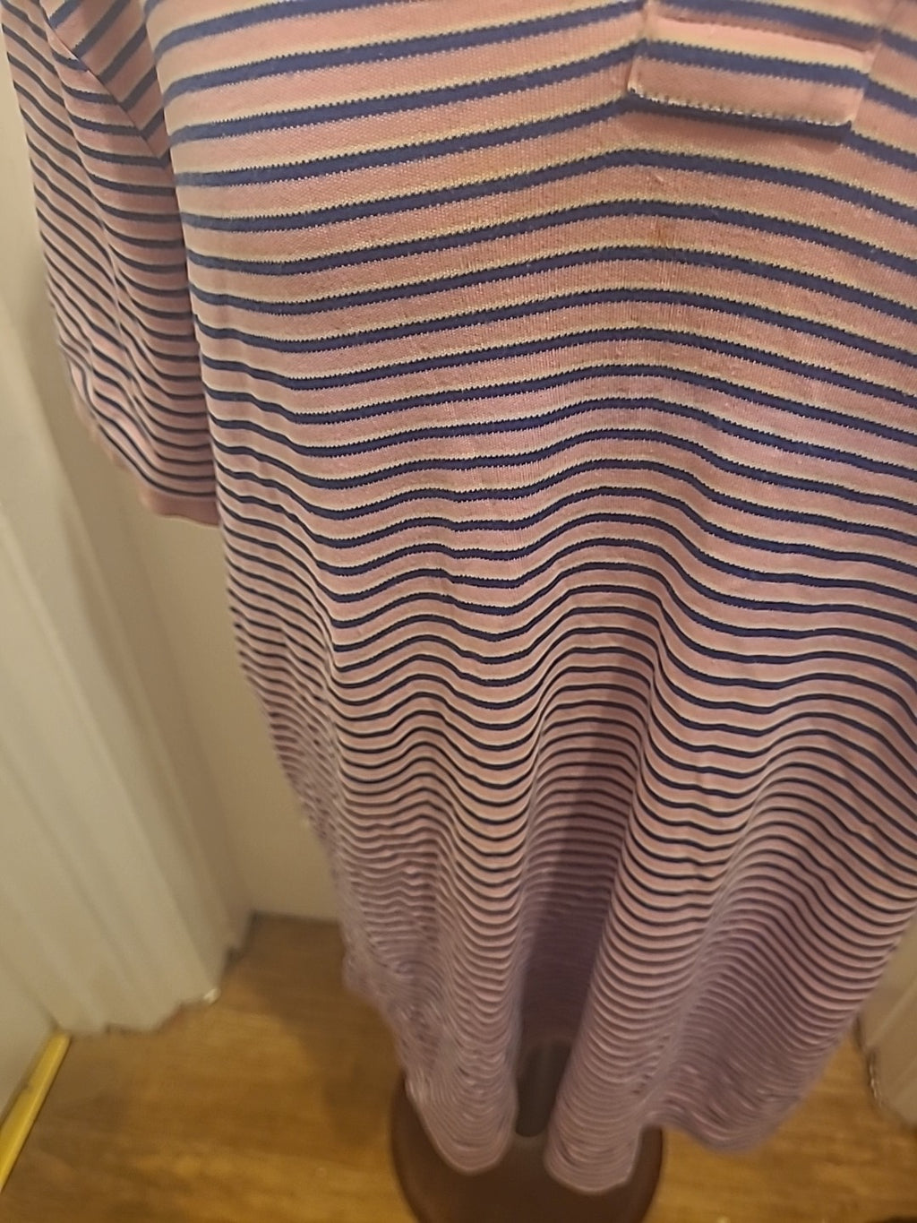 Mens Ralph Lauren Size Large Pink Navy Striped Short Sleeved Polo Shirt