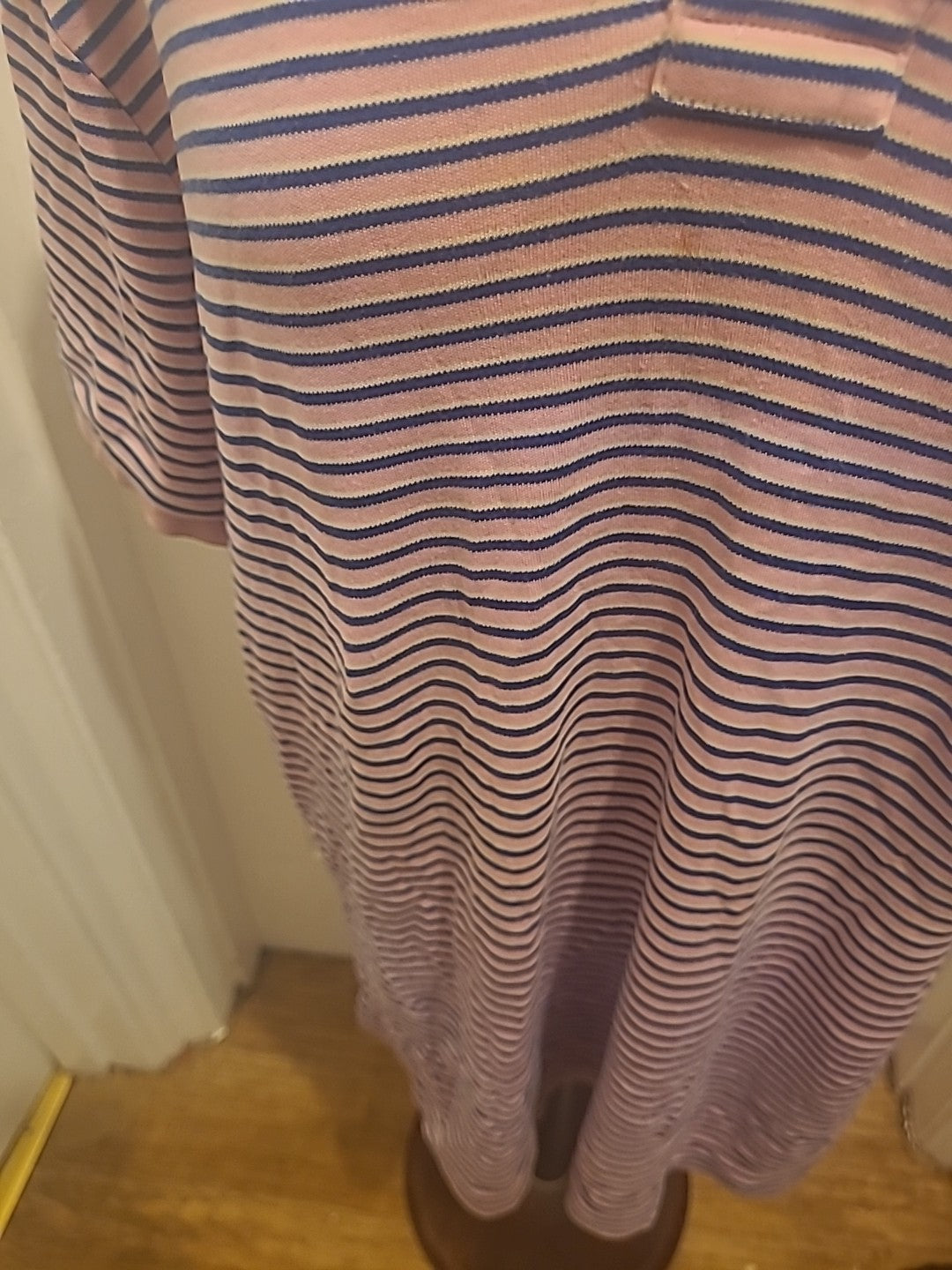 Mens Ralph Lauren Size Large Pink Navy Striped Short Sleeved Polo Shirt