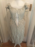 Ladies Miss Selfridge Size 10 Green And White Striped Buttoned Dress Sleeveless