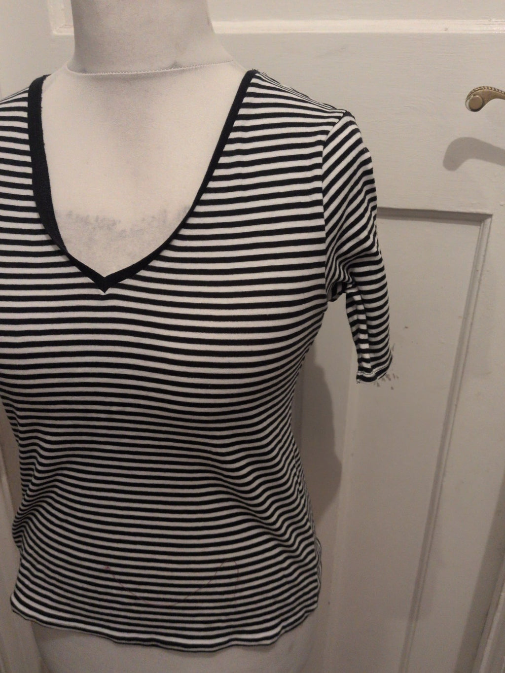 Ladies Marks And Spencer Size 12 Striped Short Sleeve T-shirt Black And White