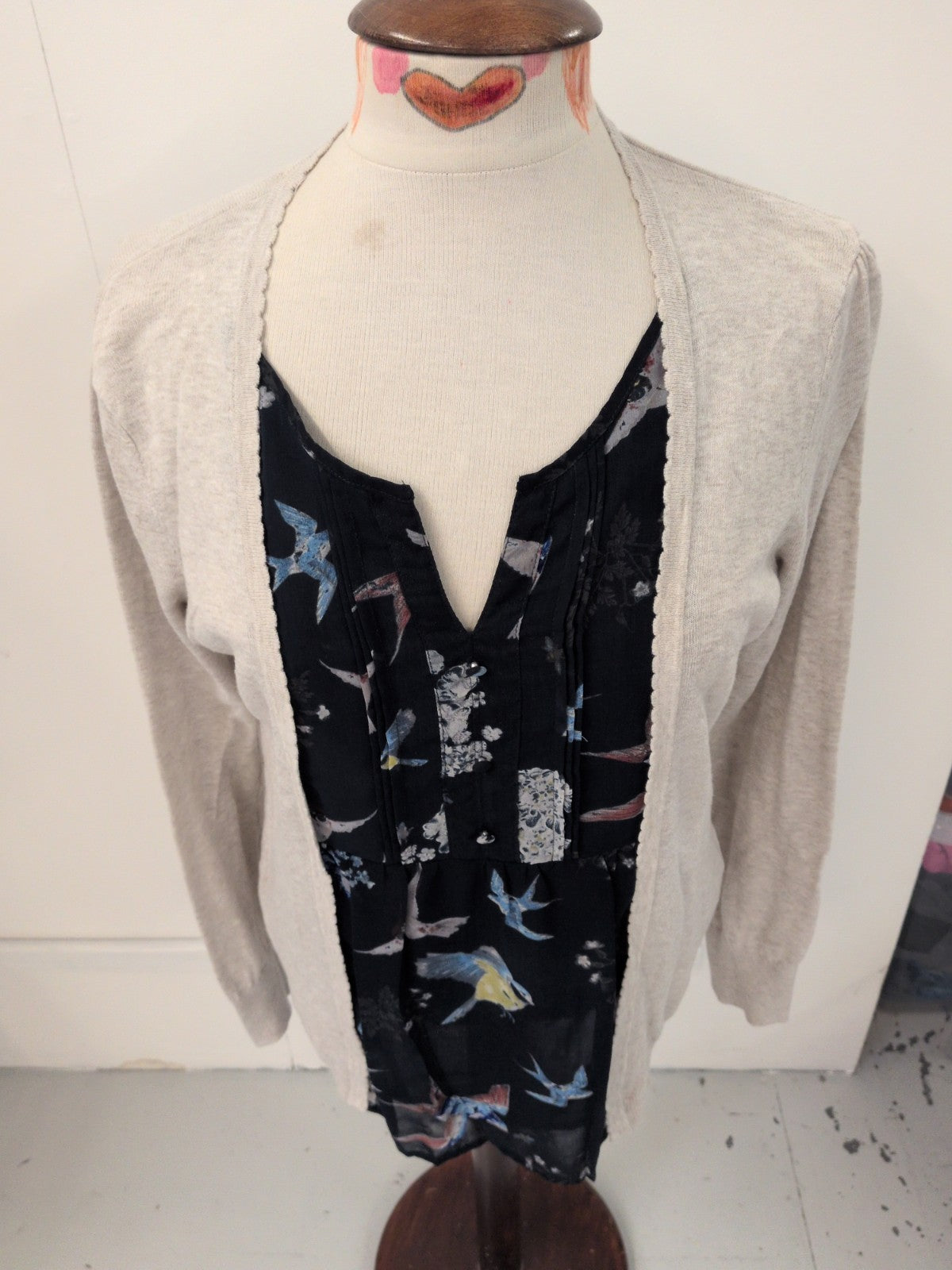 Next 16 Flax And Navy Long Sleeve Blouse