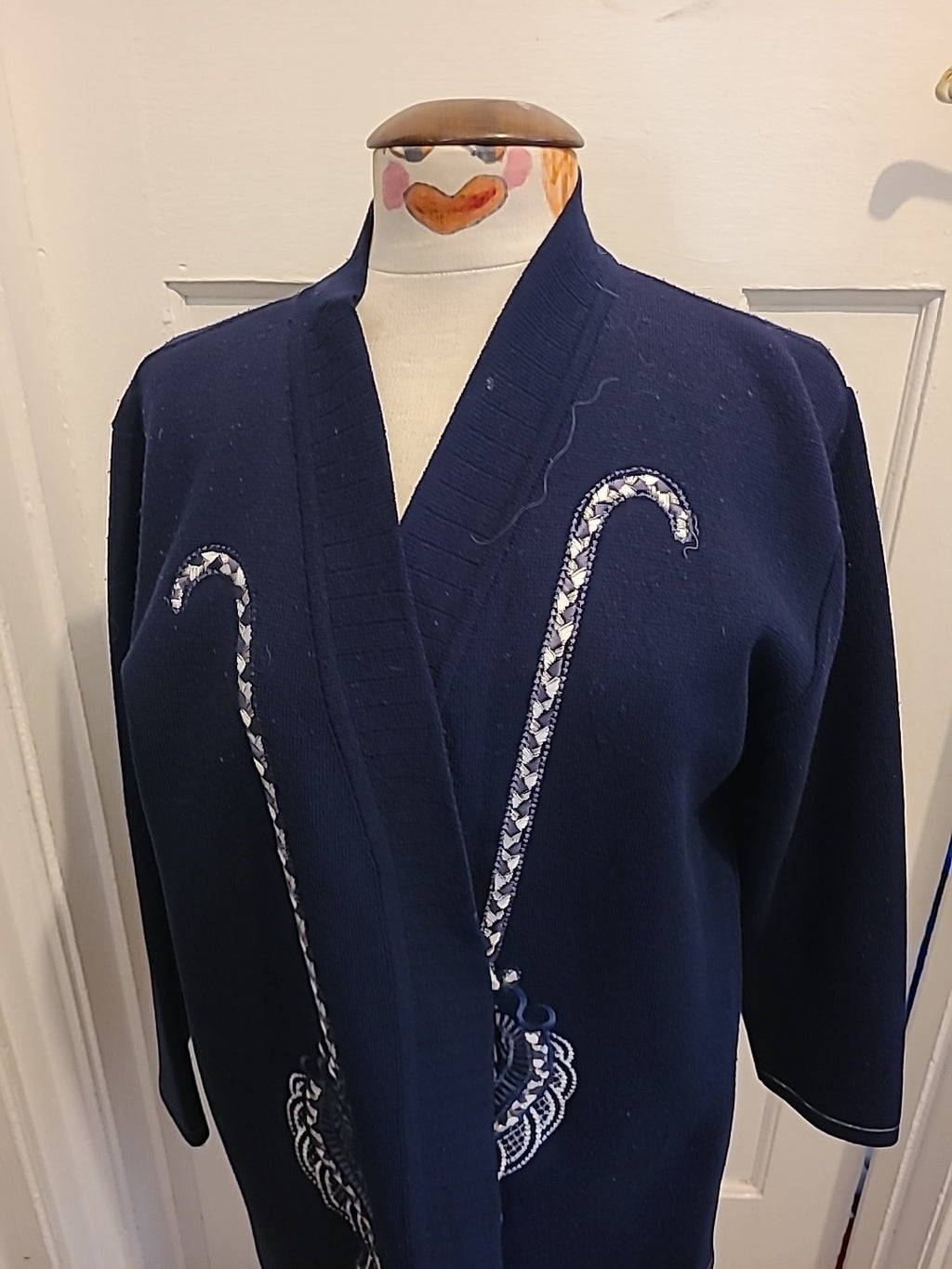 Ladies Eternal Collection Size Large Navy Embroidery Long Sleeved Cardigan