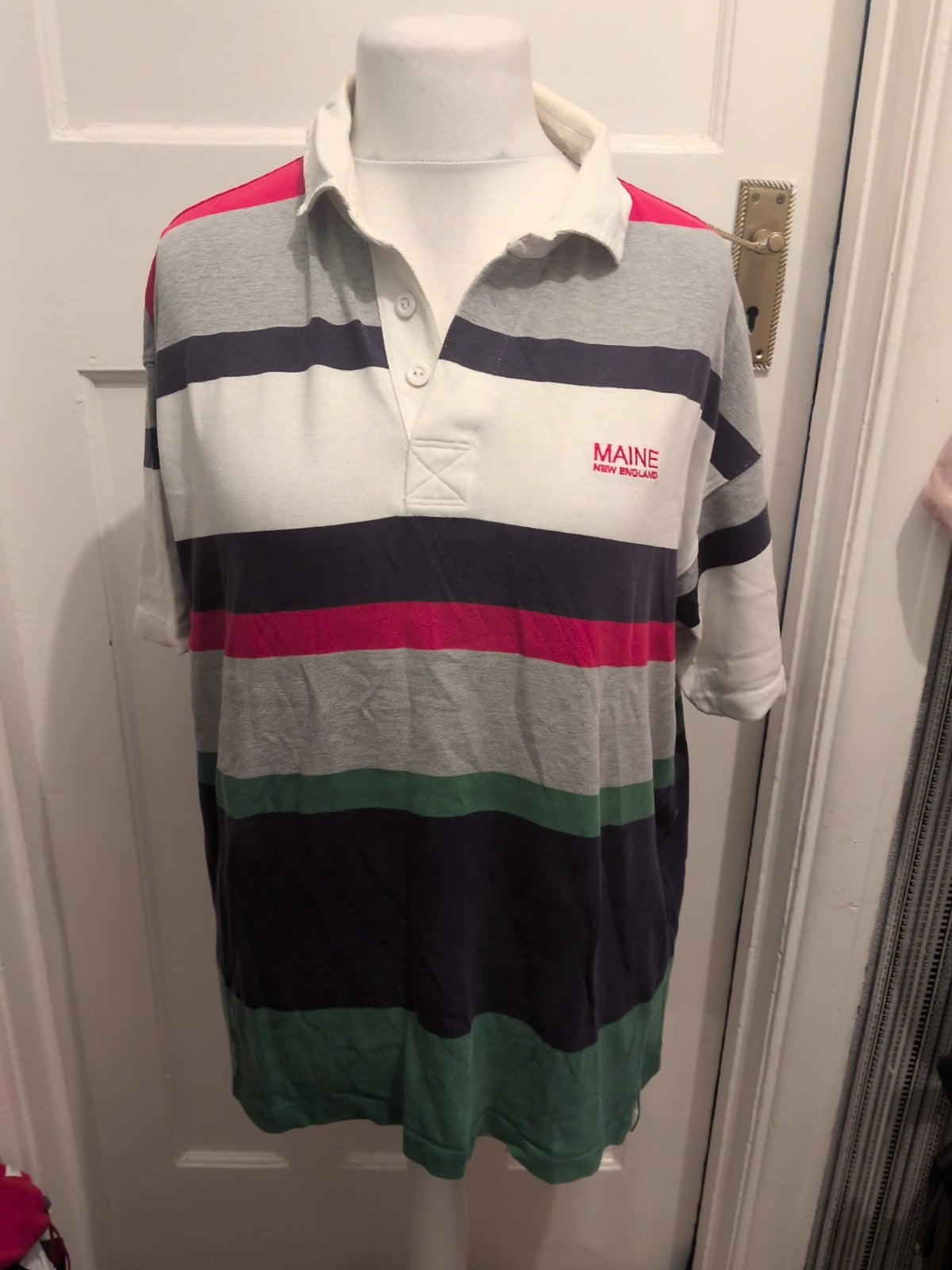 Maine New England Large Multi Stripe Short Sleeve Polo