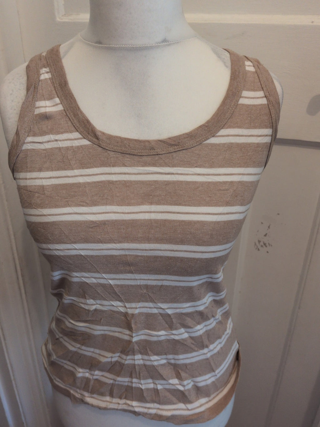 Tu 14 Sleeveless Pale Brown Stripe T-shirt