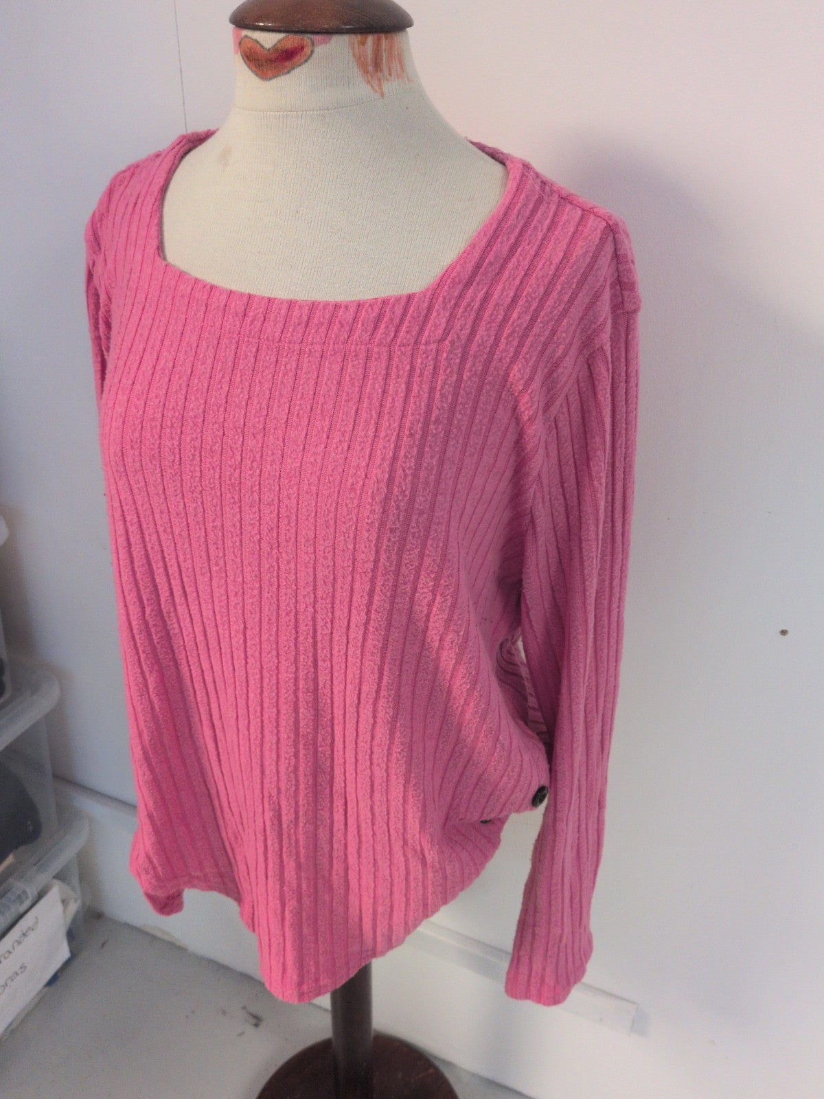 XL Rose Pink Long Sleeve Square Neck Jumper Blouse