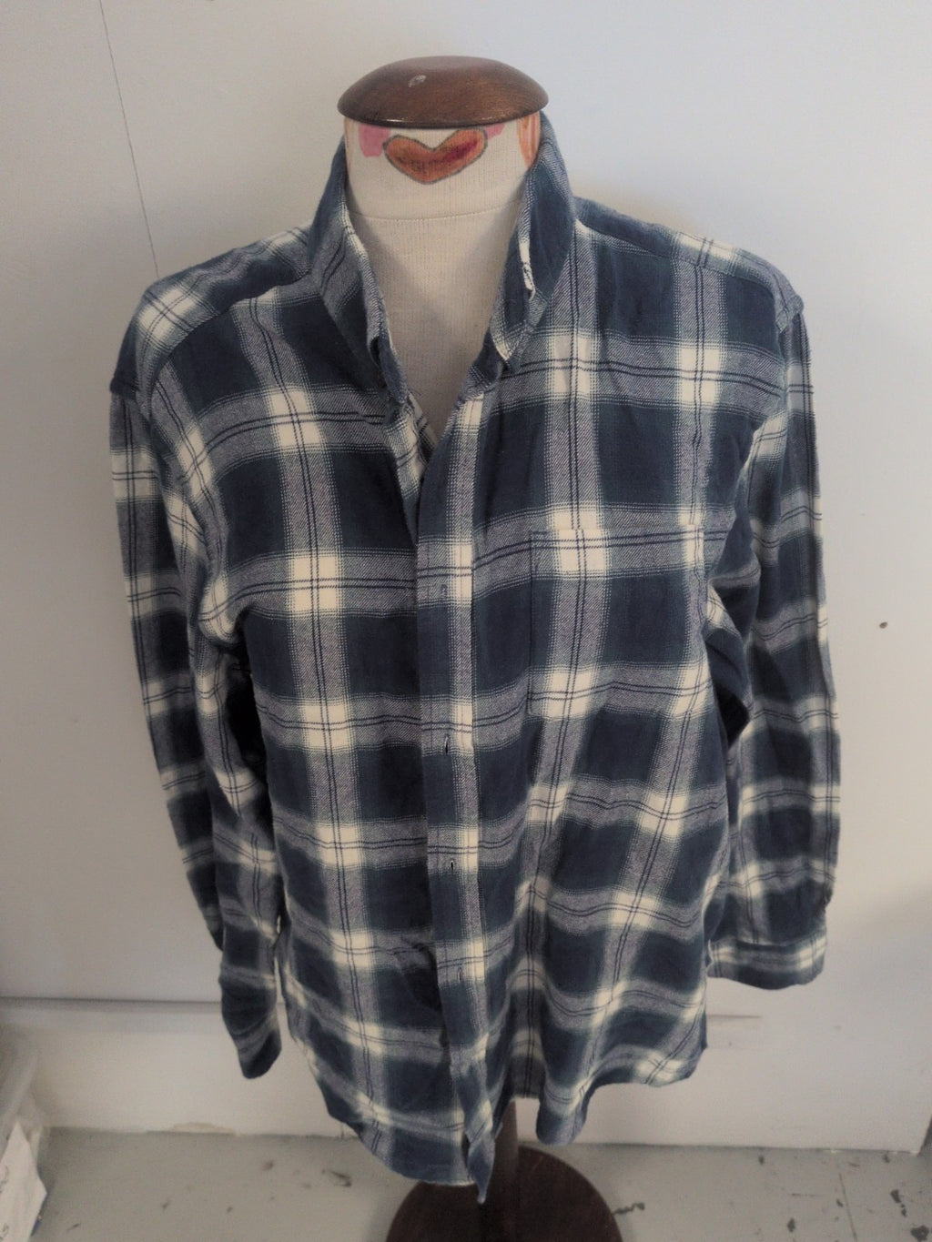 Primark Large Slim Fit Blue And White Check Long Sleeve Shirt